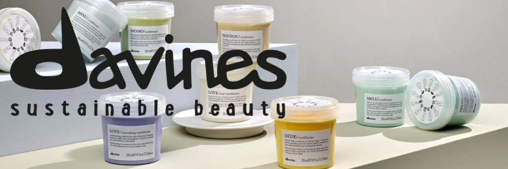 Davines products displayed on a table