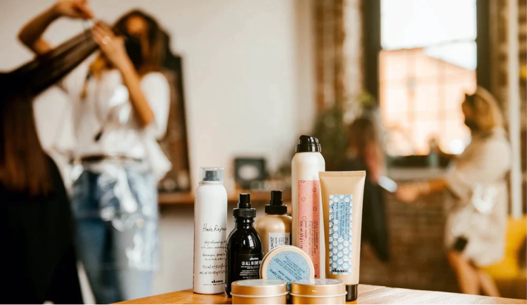 Davines Group products displayed in a hair salon