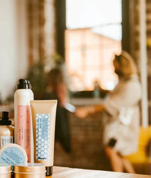 Davines Group products displayed at a hair salon