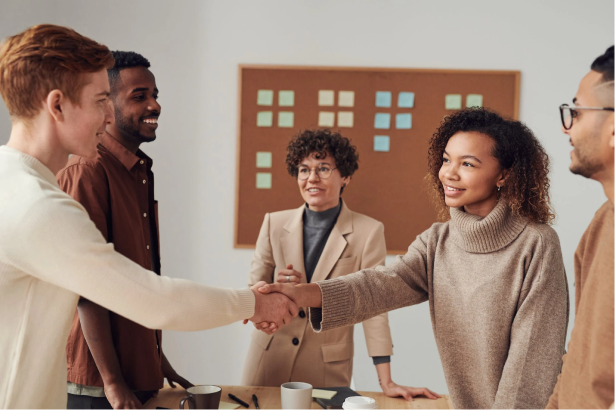 Employees collaborating on a project